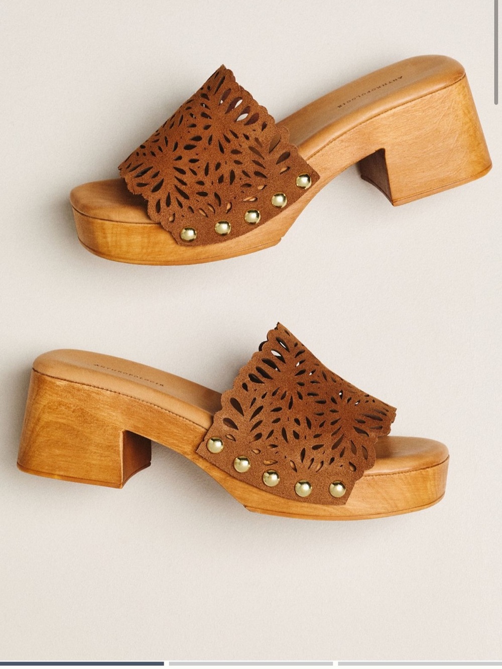 Anthropologie Brown Suede Cutout Slide Heels - Women